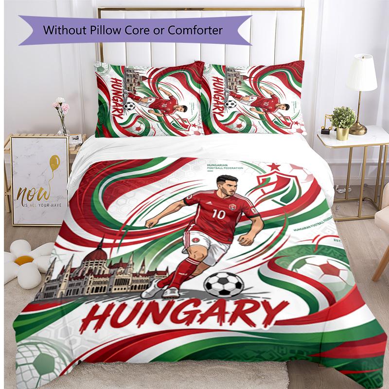 Set Biancheria da Letto Stampata Calcio Ungheria 3 Pezzi Copriletto Traspirante Accogliente come Regalo per Inaugurazione Casa o Festa