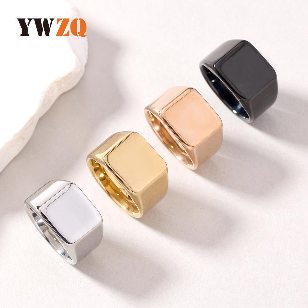 Punk Style 3D Titanium Steel Men's Square Ring - Customizable Logo