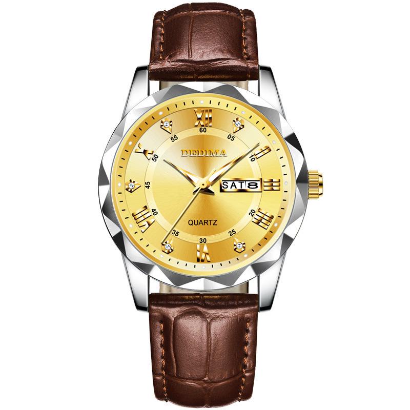 Men's Waterproof Luminous Quartz Watch with Leather Strap & Steel Band