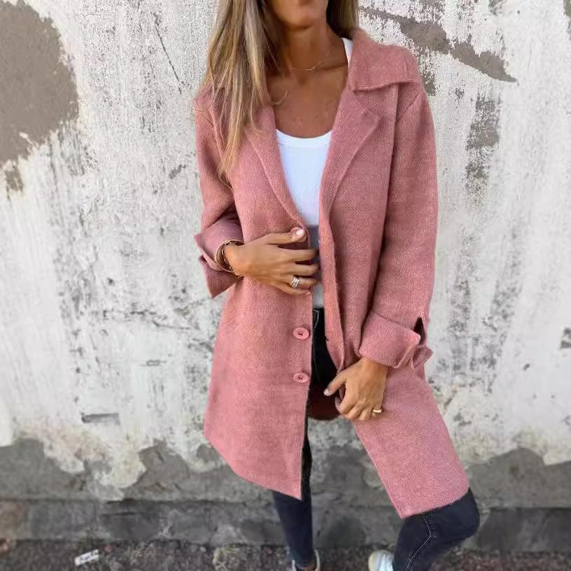 Autumn Winter Women's Clothes Trench Casual Solid Long Sleeve Outerwears Vintage Lapel Mid Length Coats Suit Jackets