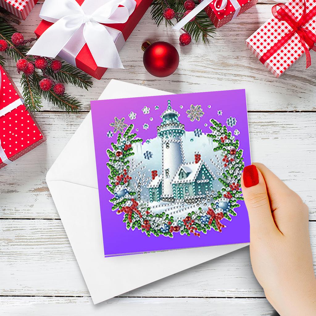 12Pcs Christmas DIY Diamond Painting Greeting Card Kit with Envelopes Diamond Art Painting Greeting Cards for Holiday Blessings