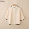 ZANZEA Women Casual Turn Down Collar Loose Half Sleeve Blouse