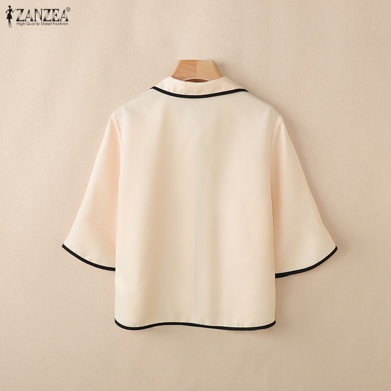 ZANZEA Women Casual Turn Down Collar Loose Half Sleeve Blouse