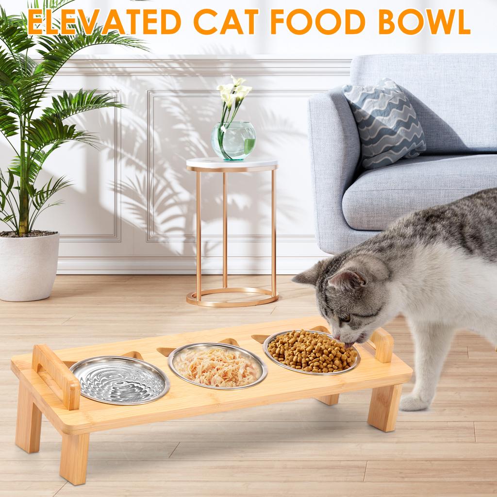 Stainless Steel Elevated Cat Bowls Stand Set for Dry Wet Food Water Double Handles Cat Food Bowl Kit Easy Cleaning for Pet Small
