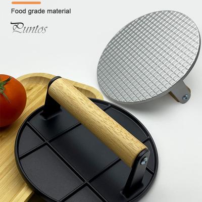 Pressa per carne, resistente al calore, ergonomica, con manico in legno, in ghisa per uso alimentare, rotonda, utensile da cucina, piastra per pressatura della carne