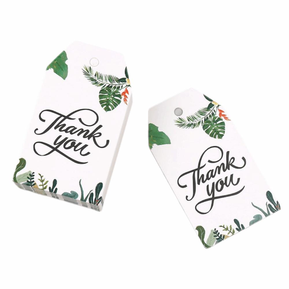 

100PCS Green Leaves Thank You Cards Paper Flower Pattern Gift Wrap Decoration Cards Green Plant Wrapping Cards Hanging Tags