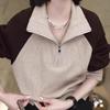 Half Zip Stand Up Collar Splicing Pullover Hoodie for Women's Autumn and Winter Fashion Short Top