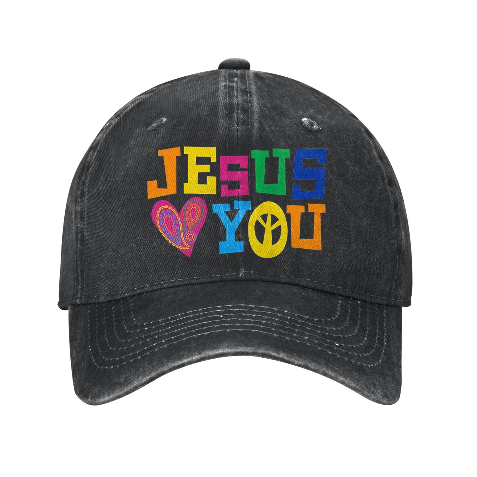 

Кепка-бейсболка с надписью Jesus Loves You и знаком мира в стиле хиппи, из потертого хлопка, с регулируемым размером, повседневная, унисекс One Size