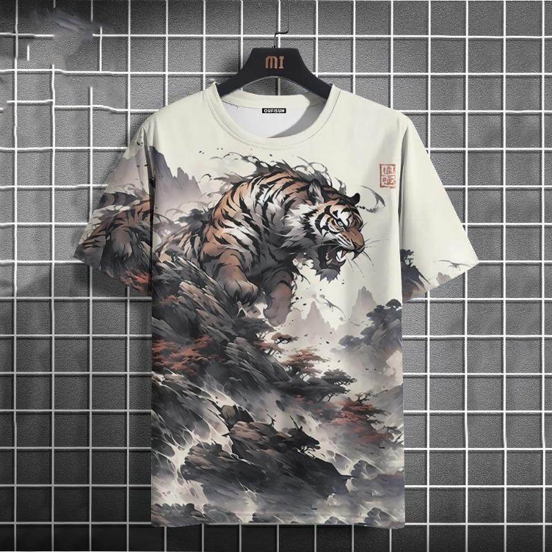 2025 Men s T-shirt Cartoon White Tiger Print 3D Tee Casual Men Women O-Neck Short Sleeve XXS