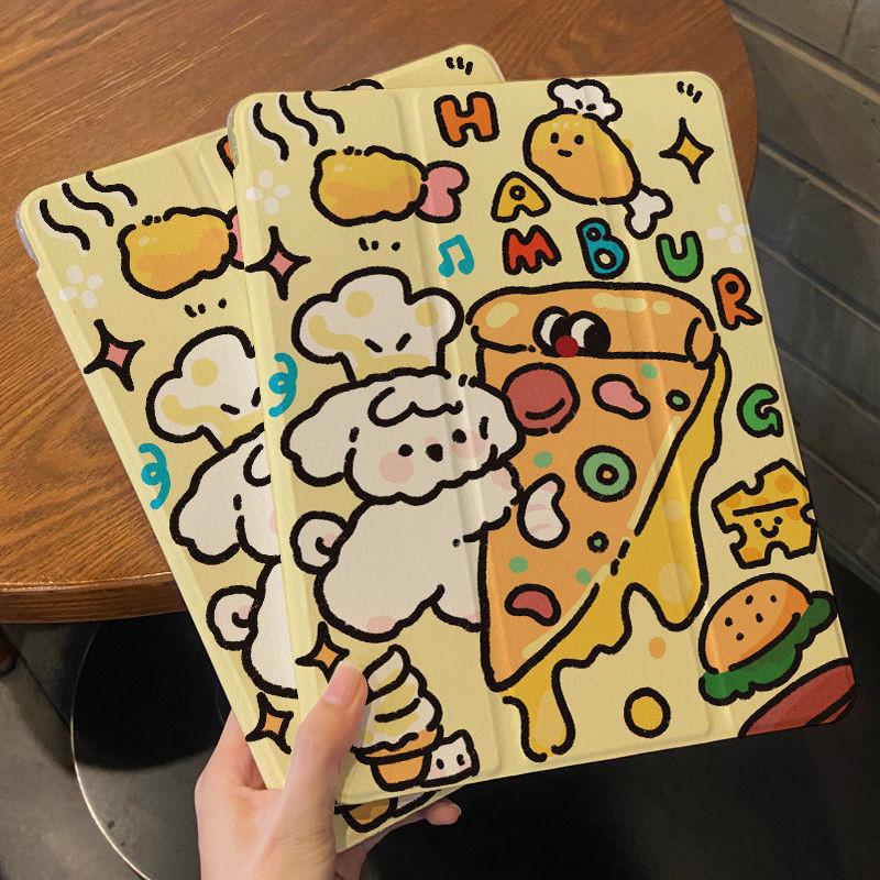 Für iPad Air6 Hülle Süßes Burger Welpen Muster iPad Smart Style Tri-Fold Hülle für iPad Pro2024 11 13 Air6 Air5 Air4 10.9 Air3 10.5 mit Bleistifthalter