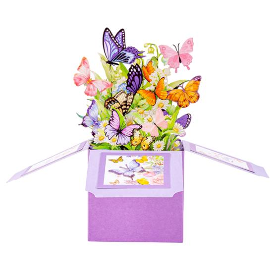 Tarjeta emergente de mariposa, ramo de flores de papel 3D hecho a mano, tarjeta de felicitación emergente para cumpleaños, aniversario, Día de la Madre