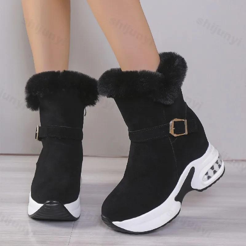 Women Platform Boots Winter Plush Warm Mid Calf Boots Height Increase Snow Boot Fashion Wedges Boot 2026Winter Boots Botas Mujer