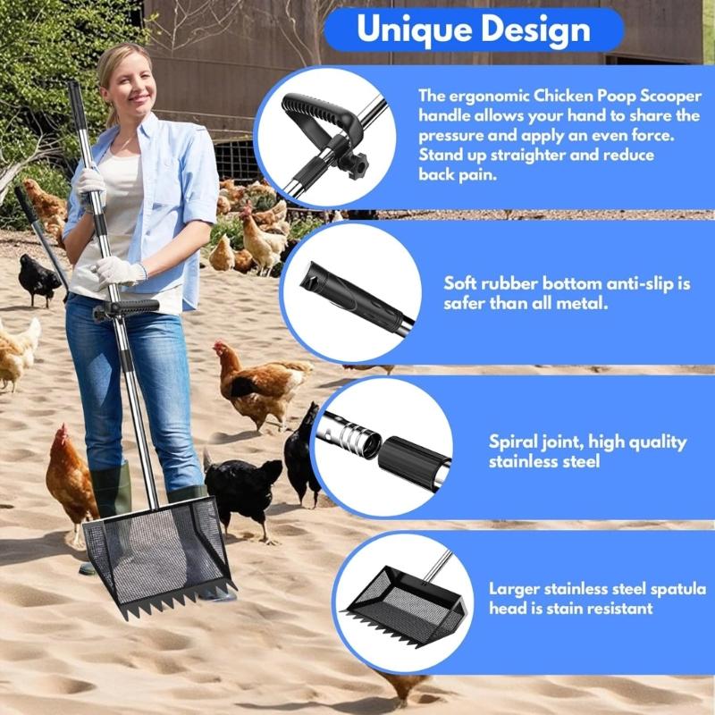 Purpose Metal Manures Scooper Tool For Chicken Coops Grimalkin Litter Sand With Extendable Stainless Handle