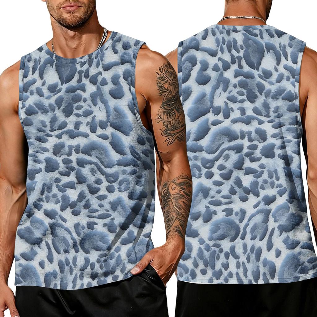 Men's Casual Sleeveless Tank Top Leopard Print Athletic Breathable Lightweight Muscle Shirt for Sports Gym Training
