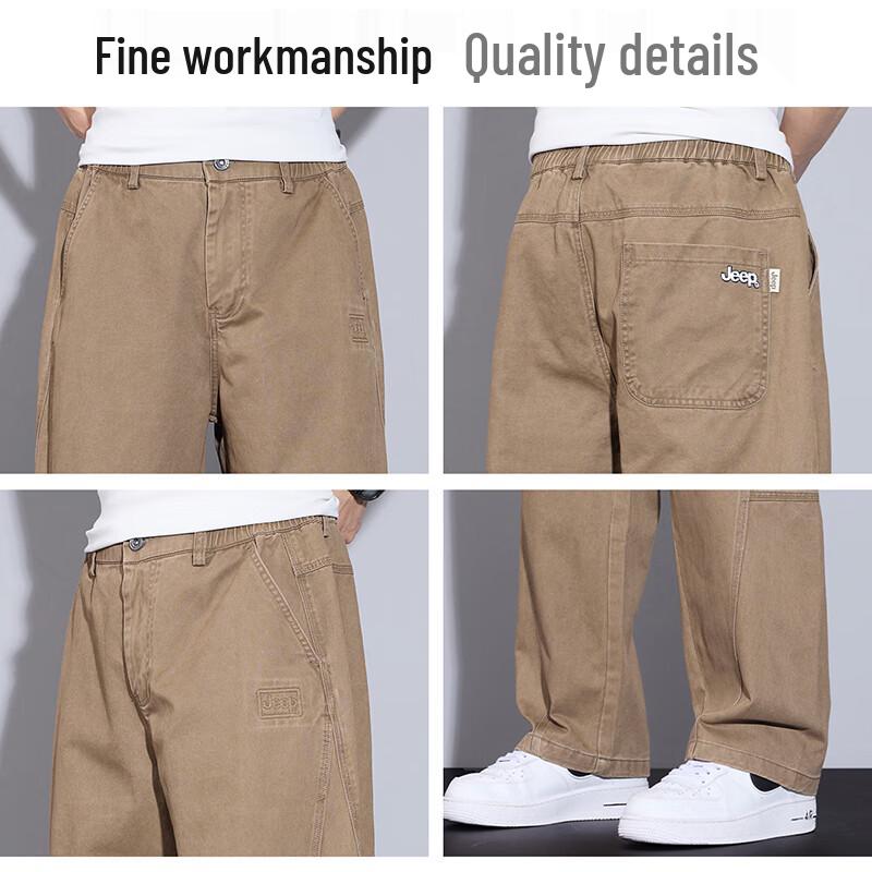 JEEP Men's American Style Pure Cotton Straight-Leg Casual Cargo Pants
