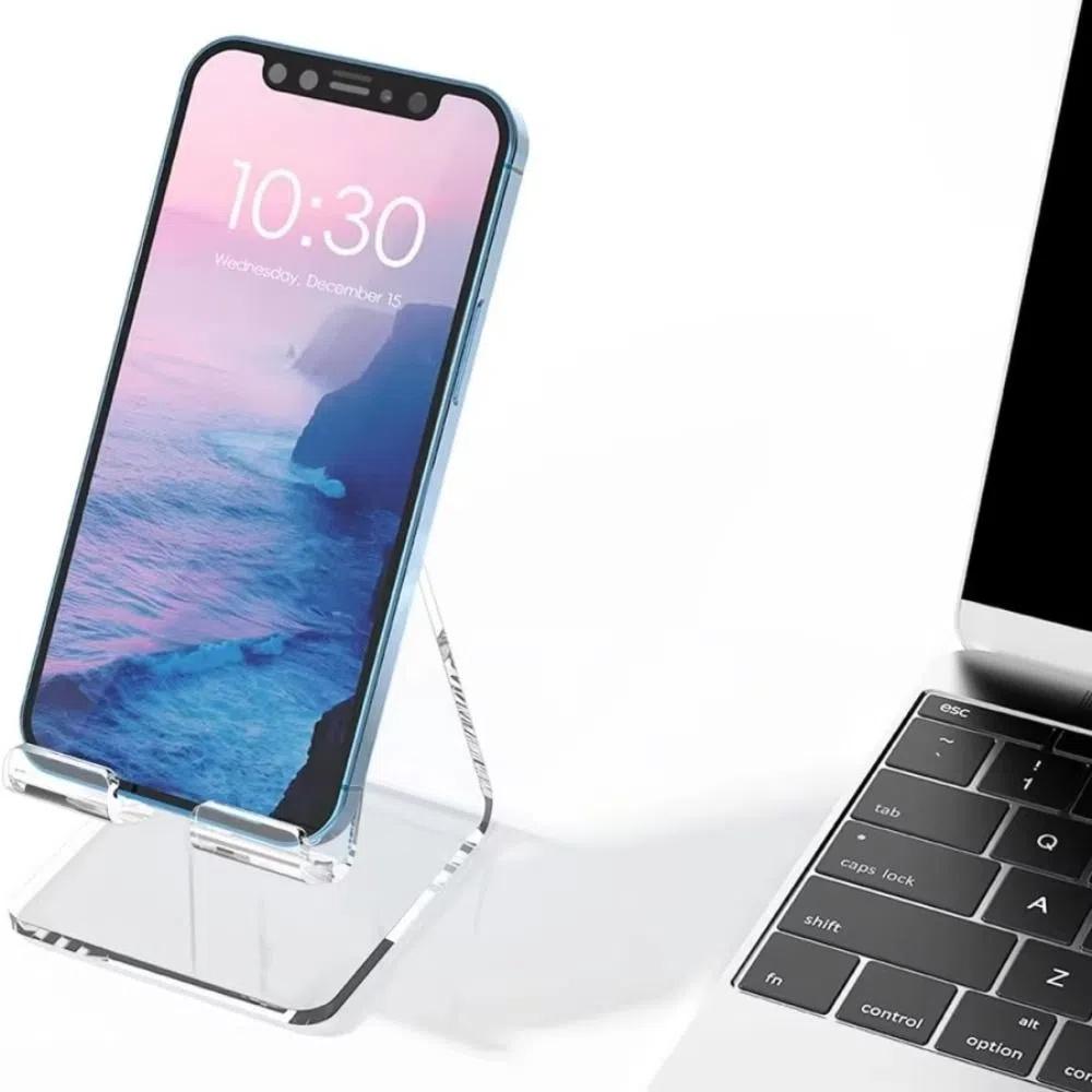 2Pcs Acrylic Lazy Phone Stand Clear Rack Smartphone Bracket Simple Cell Phone Holder for Desktop
