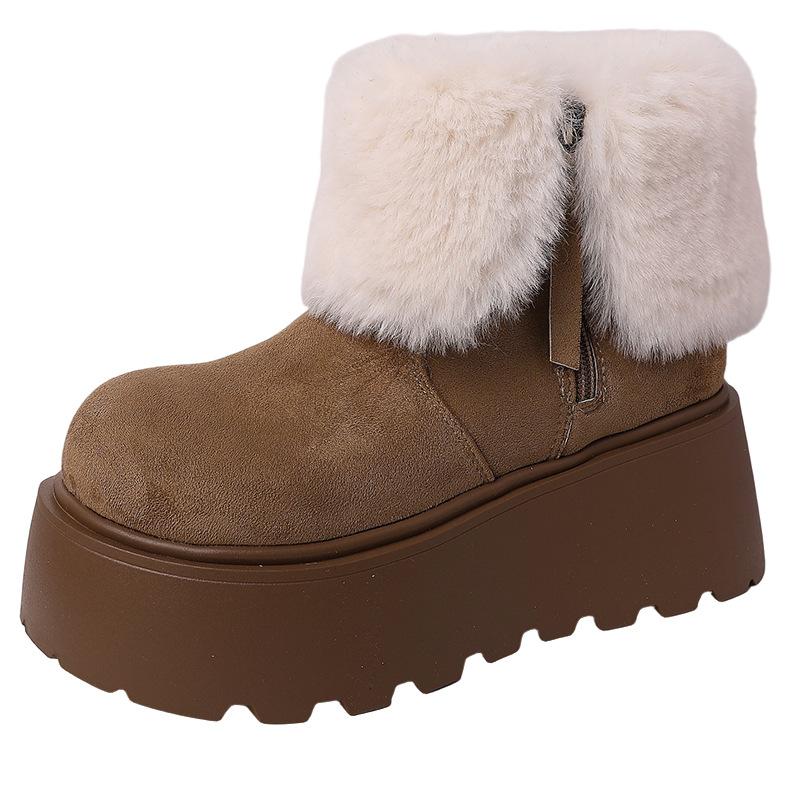 Piaohong versatile literary and artistic fan thick-soled heightening snow boots trendy girl 2025 autumn and winter new velvet warm big head cotton s