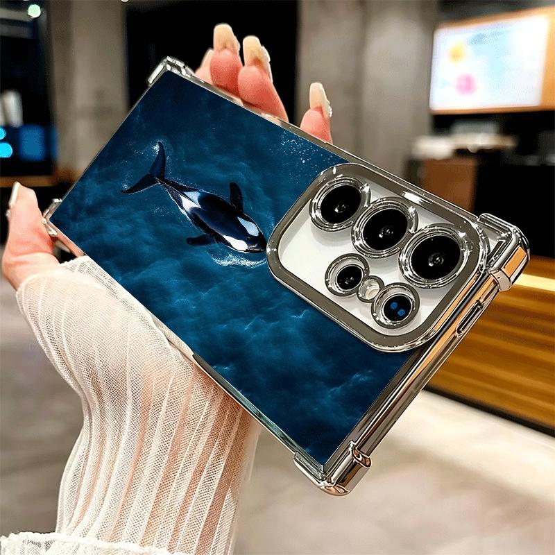 Orca Ocean Pattern Plating Phone Case For Samsung Galaxy S24 S25 FE S26 Edge S23 Ultra S22 S21 Plus S20 Anti-Fall Airabag Cover