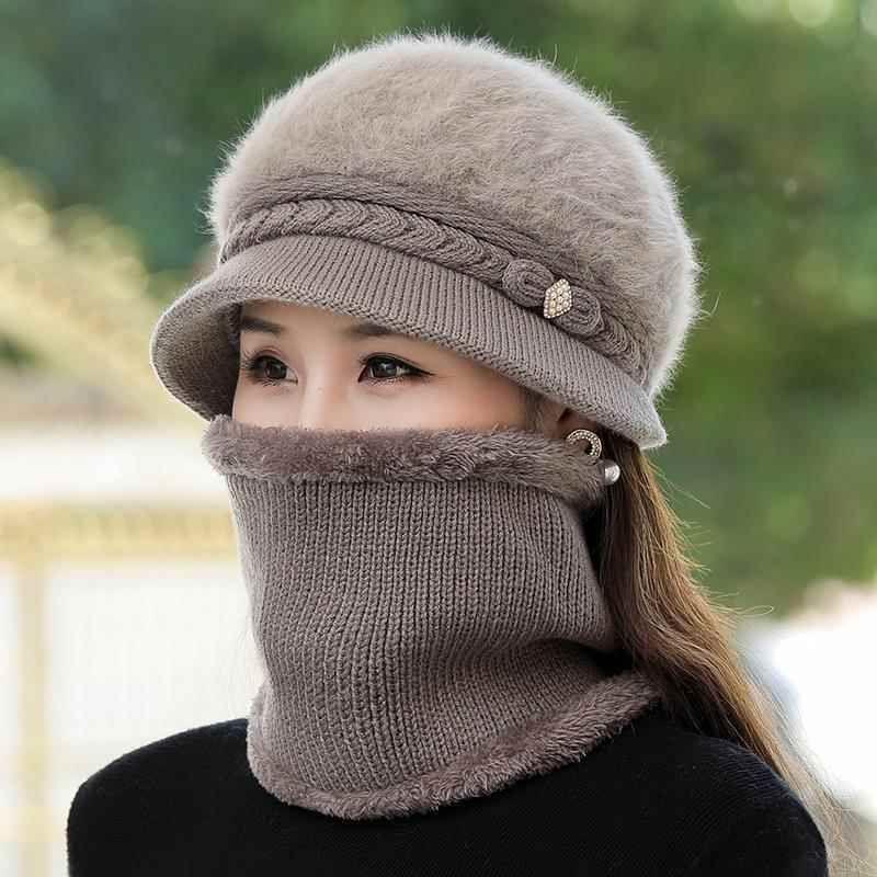 Hat Women Winter Mom Middle-Aged and Elderly Old Lady Autumn and Winter Fleece-lined Warm Fashion Western Style Wool Knitted Hat