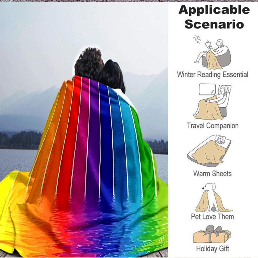 1pc Rainbow Waterfall Lightweight Flannel Blanket, Comfortable and Warm Blanket, for Office and Camping Sofa Bed, Livingroom137