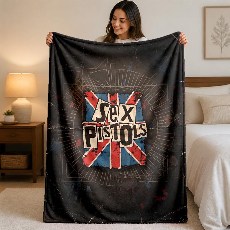 Sex Pistols Print Flannel Blanket Cozy Lightweight Plush Throw Blanket For Bed Sofa Household Use