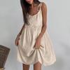 2025 Summer Cotton Linen Spaghetti Strap Dress - Women's Backless Sexy Urban European & American High-end Style.