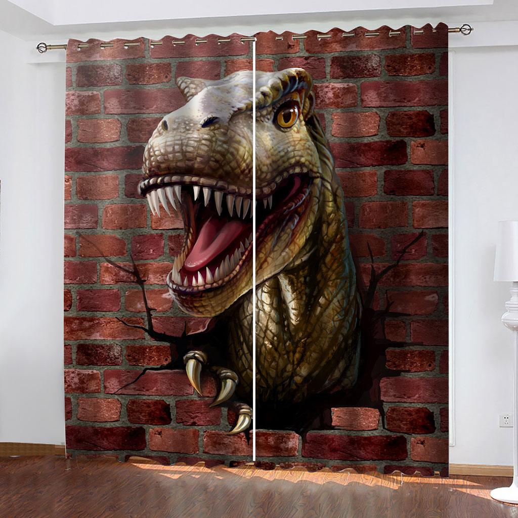 3D Jurassic Animal Dinosaur Blackout Curtains for Elegant Houses Rooms 2 Pieces Curtain for Living Room Bedroom Decor Hook