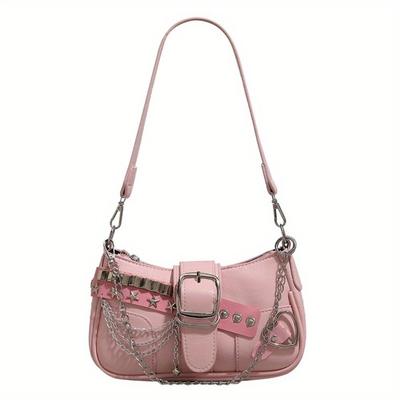 Millennial Hot Girl Achseltasche für Damen 2025 Neue Rosa Einfache Kleine Quadratische Tasche Vielseitige Kettenhandtasche Umhängetasche