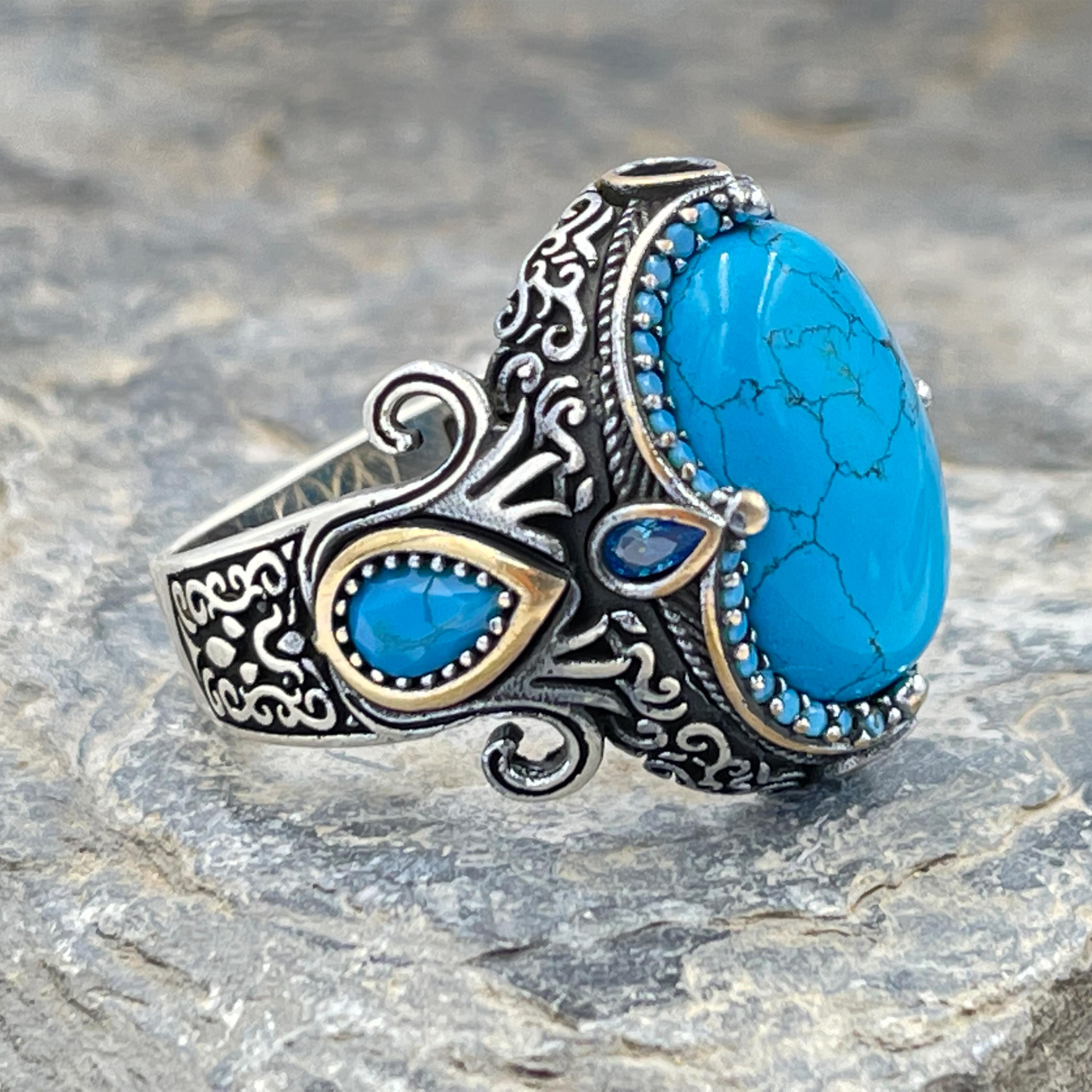

Мужское кольцо с бирюзовым камнем, мужское кольцо ручной работы по индивидуальному дизайну, мужское кольцо с драгоценным камнем, подарок для мужчин 5 серебряный