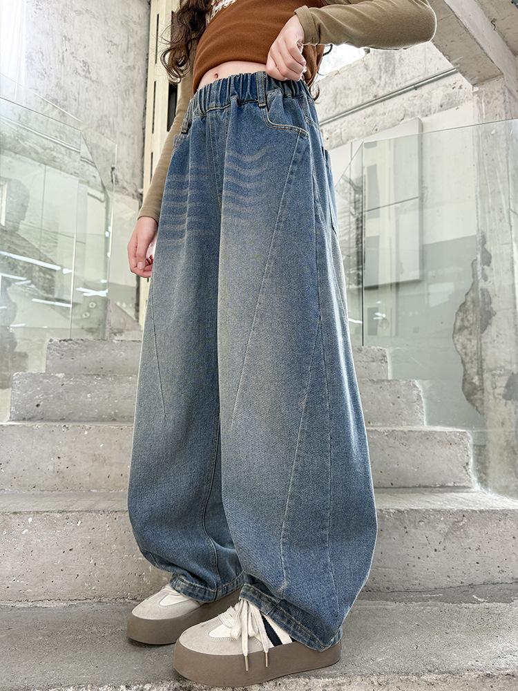 Dżinsy Scimitar z szerokimi nogawkami dla dziewcząt na wiosnę/jesień 2025 - Modny i wszechstronny denim dla dzieci