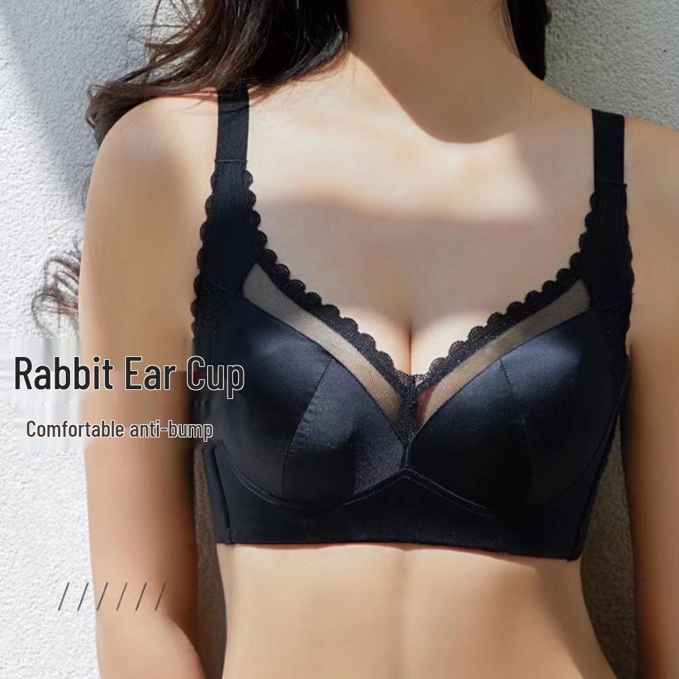 High-End Satin Plus Size Anti-Sagging Bra with Side Support