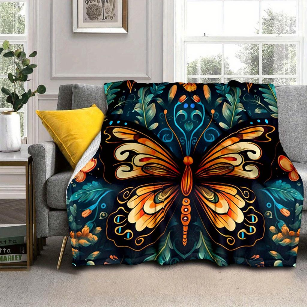 1pc Exquisite Butterfly Pattern Blanket,Soft And Comfortable Blanket, Travel Sofa Bed, Office Home Decor, Birthday Gift Blanket, Boys, Girls