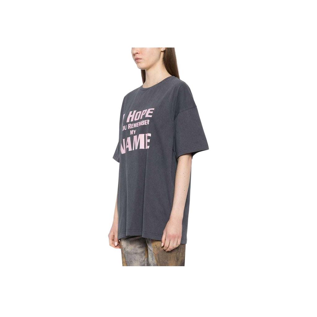We11done Letter Print Round Neck Short Sleeve T-Shirt Unisex Tops Charcoal WD-TT2-24-761-U-CH