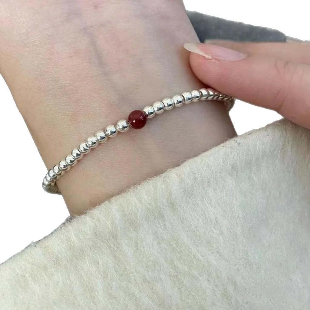 Cinnabar Silver Bead Bracelet for Women 2025 - Red Hand Rope, Thin Beaded, Stackable Jewelry