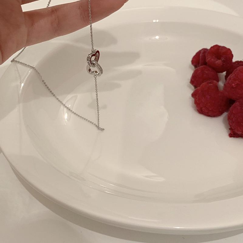 Gold Heart Double Ring Pendant Necklace - Women's Luxury Titanium Steel Clavicle Chain