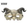 Gothic Cosplay Mask Halloween Ram Horn Demon Mask, Horror Devil Half Face Half-face Lightweight Masquerade for Costume Party Horned
