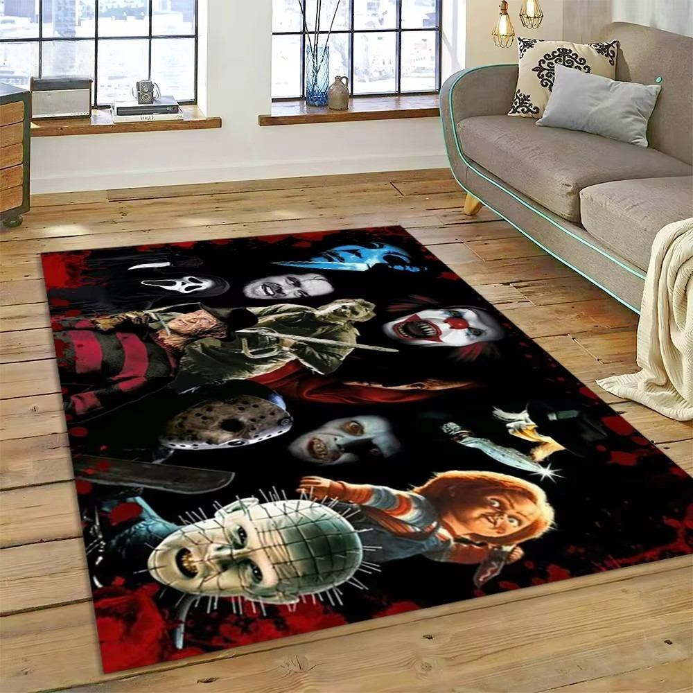 Tappeto Personaggio Film Horror Chucky Pennywise Halloween per Camera da Letto Soggiorno Casa Decorazione Divano, Tappetino Grande Decorativo da Pavimento