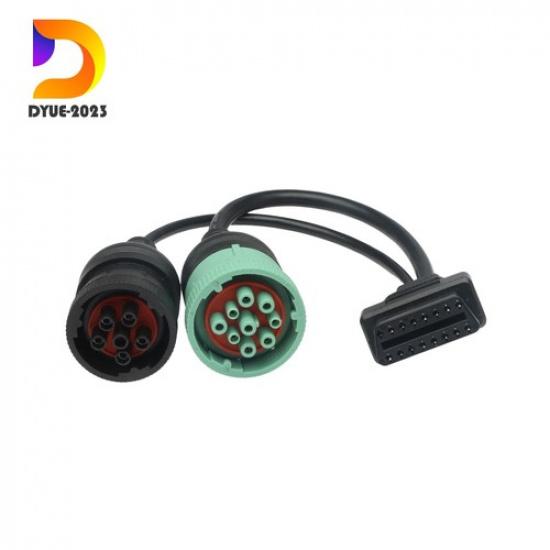 OBD2 6 Pin J1708 or 9 Pin J1939 to 16 Pin Adapter Cable for Heavy Duty Truck