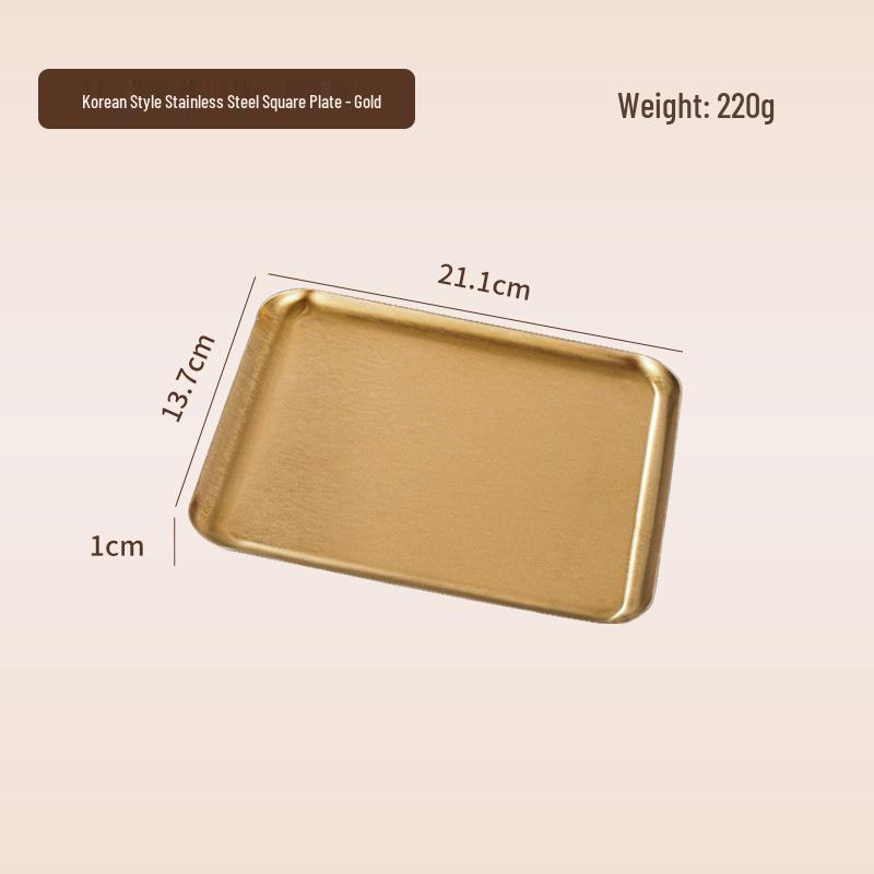 Korean Style 304 Stainless Steel Gold Rectangular Cafe Tray Dessert Plate
