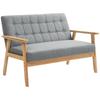 2-Seater Sofa Upholstered In Linen with Wooden Armrests Padded Backrest Load 250 Kg Light Gray