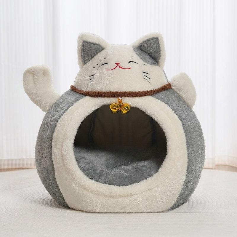 Kształt kota szczęścia gniazdo dla kota jesienno-zimowe ciepłe dom kota szczęścia półzamknięty mały i średni kojec gniazdo dla zwierząt