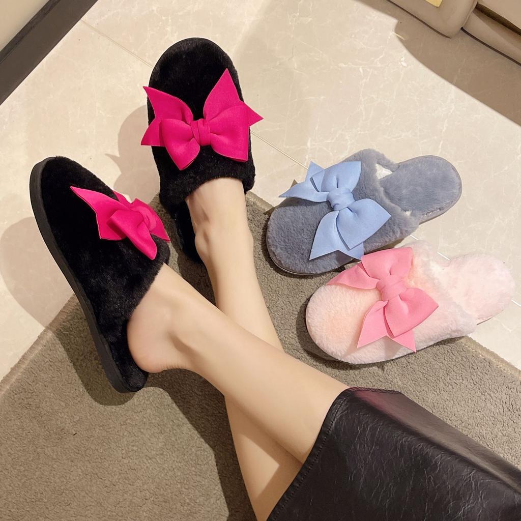 2025ins white exterior wear fashionable and cute home indoor non-slip cotton shoes thick-soled fluffy slippers