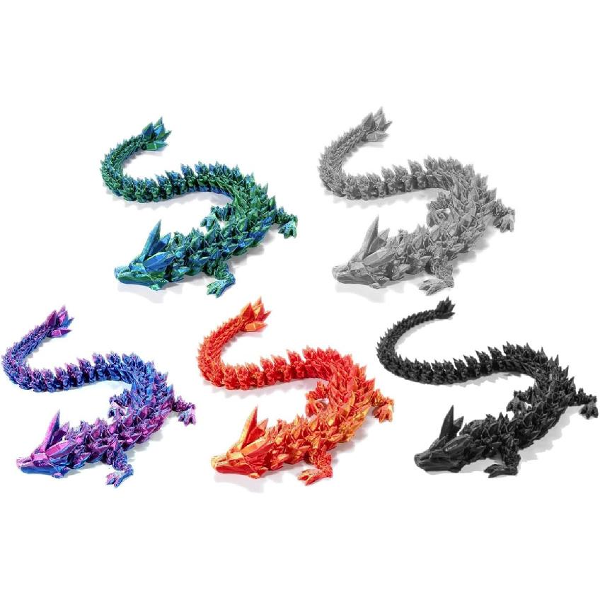 5Pcs 3D Printed Dragon 12In, 3D Printed Flexible Articulated Crystal Dragon 5PCS