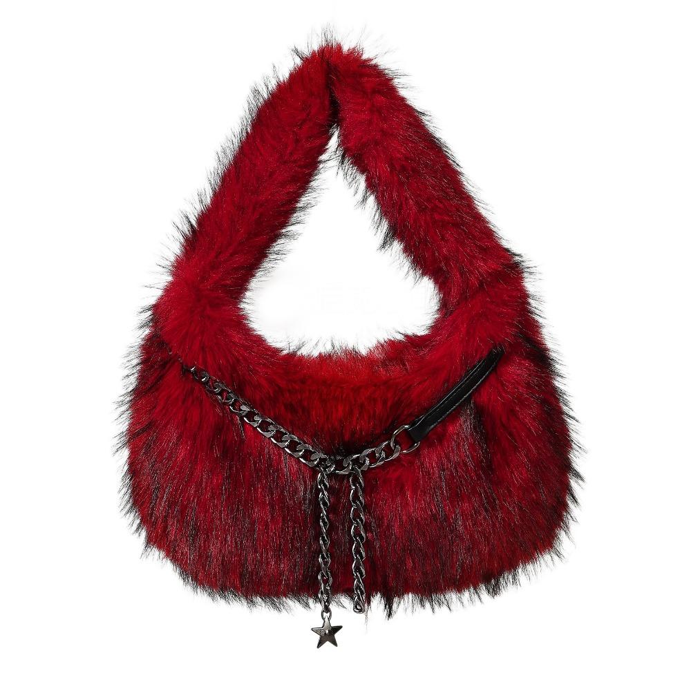 Portable Faux Fur Shoulder Bags Y2k Fluffy Tote Bag Portable Fluffy Hobo Bags Dating