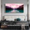 Pittura ad olio paesaggio montagna innevata rossa lago autunnale tela artistica pittura corridoio soggiorno ufficio decorazione casa murale Senza Cornice