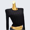 Export Cut Label Round Neck Short Long-Sleeved Knitting Bottoming Shirt Pullover Sunken Stripe Inner Wear Autumn Women's High Waist Crop Top