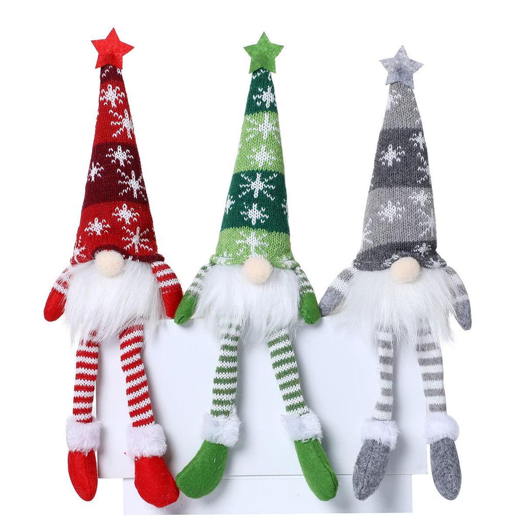 Festive Striped Snowflake Knit Hat with Lights: Star & Doll Ornament