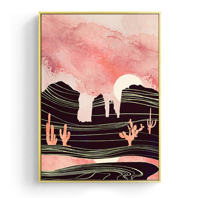 Japanese Cherry Blossom Tone Landscape Poster Pink Sunrise Mountain Picture Wall Art Canvas Painting Modern Room Home Decoration