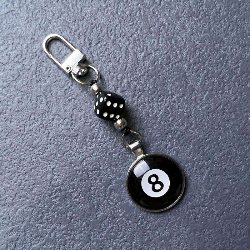 Smiling Face Dice 8 Ball Charm Keyring Backpack Decoration Handmade Pendant Keyring Fashion Bag Charm Fashion Keychain