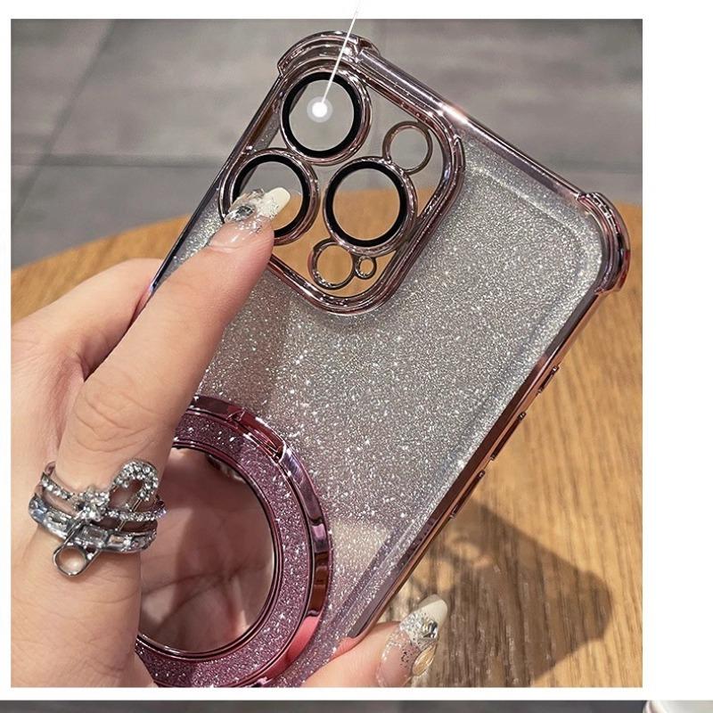 400smart Luxury Plating Glitter Mirrow Holder Soft Case for Honor 400 Smart X7d 4G 5G Airbag Shockproof Silicone Stand Cover